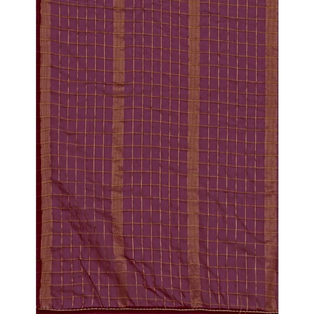 Generic Women's Silk Blend Checkered Saree With Unstitched Blouse 5.5Mtr (Maroon)