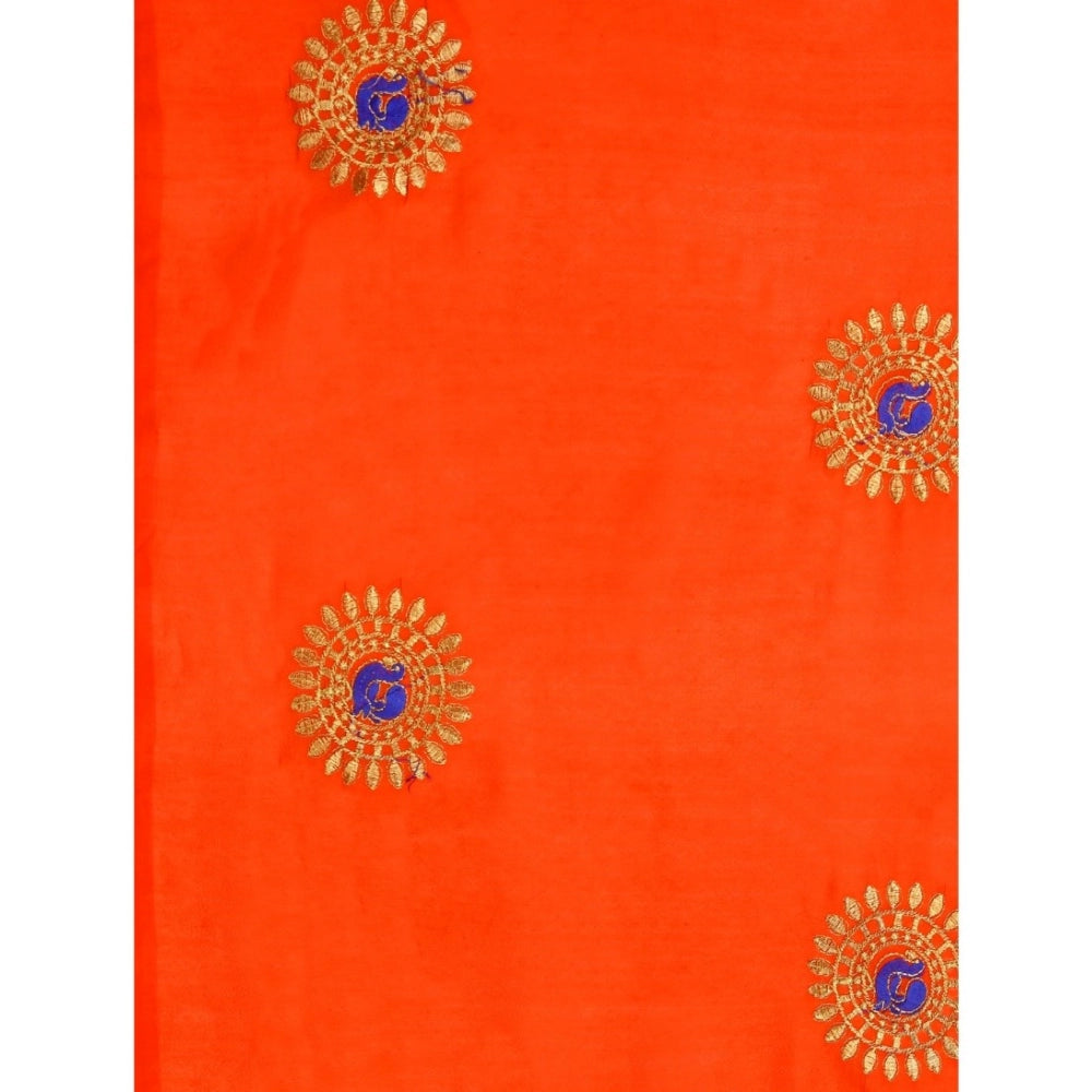 Generic Women's Silk Blend Embroidered Saree With Unstitched Blouse 5.5Mtr (Orange)