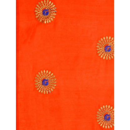 Generic Women's Silk Blend Embroidered Saree With Unstitched Blouse 5.5Mtr (Orange)