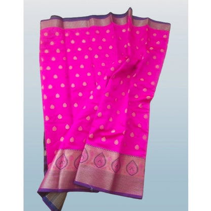 Women's Silk Blend Woven Saree With Unstitched Blouse 5.5Mtr (Pink)