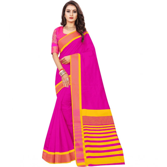 Women's Jacquard Woven Saree With Unstitched Blouse 5.5Mtr (Pink)