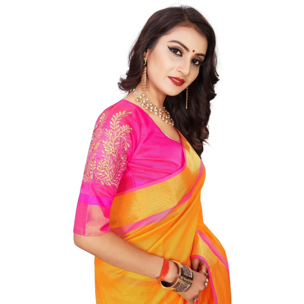 Women's Jacquard Woven Saree With Unstitched Blouse 5.5Mtr (Orange)