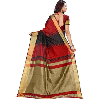 Women's Jacquard Woven Saree With Unstitched Blouse 5.5Mtr (Red-Black)