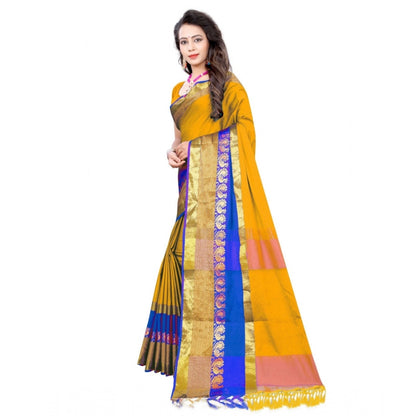 Women's Jacquard Woven Saree With Unstitched Blouse 5.5Mtr (Yellow)