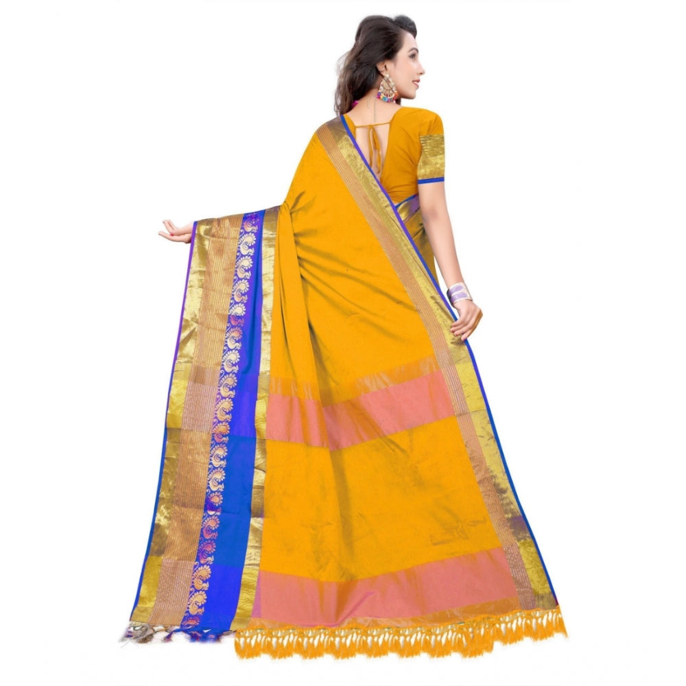 Women's Jacquard Woven Saree With Unstitched Blouse 5.5Mtr (Yellow)