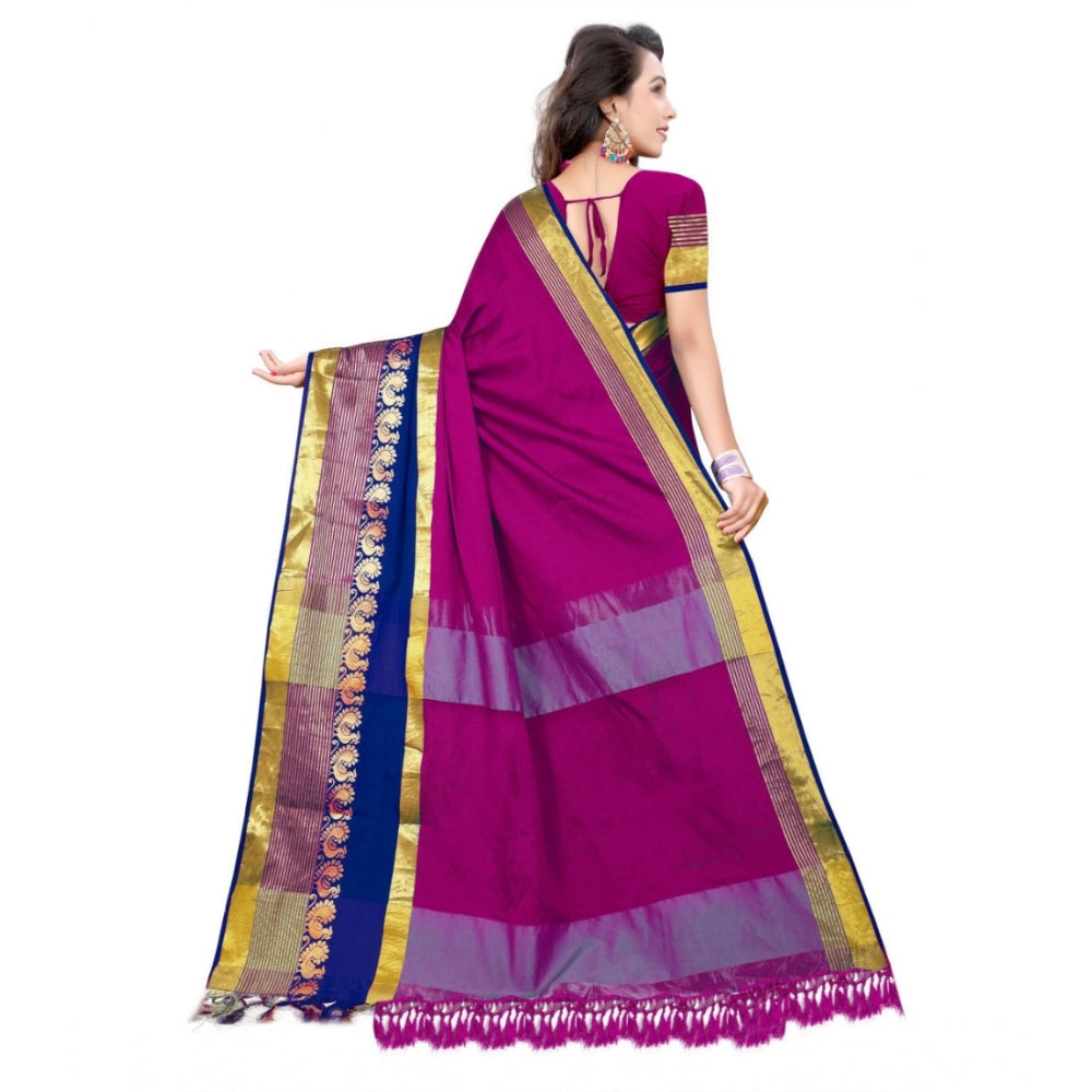 Women's Jacquard Woven Saree With Unstitched Blouse 5.5Mtr (Purple)