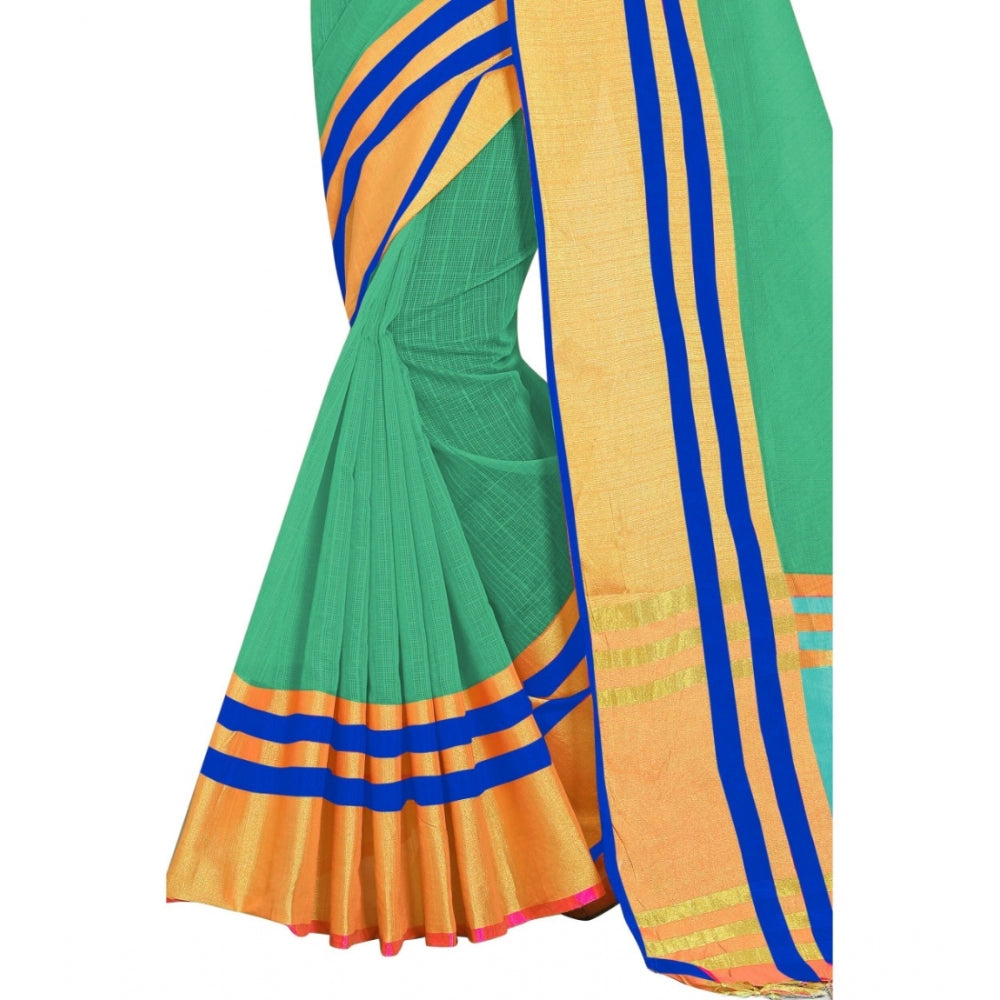 Women's Jacquard Striped Saree With Unstitched Blouse 5.5Mtr (Green)