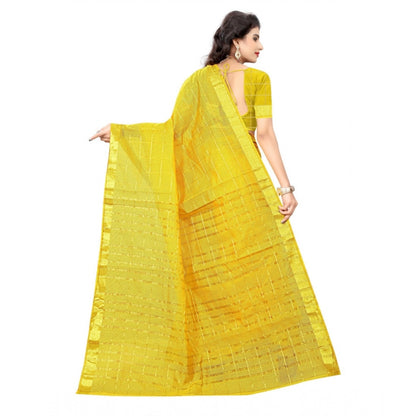 Women's Jacquard Woven Saree With Unstitched Blouse 5.5Mtr (Yellow)