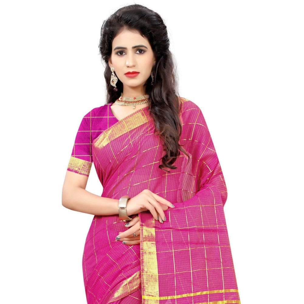 Women's Jacquard Woven Saree With Unstitched Blouse 5.5Mtr (Pink)