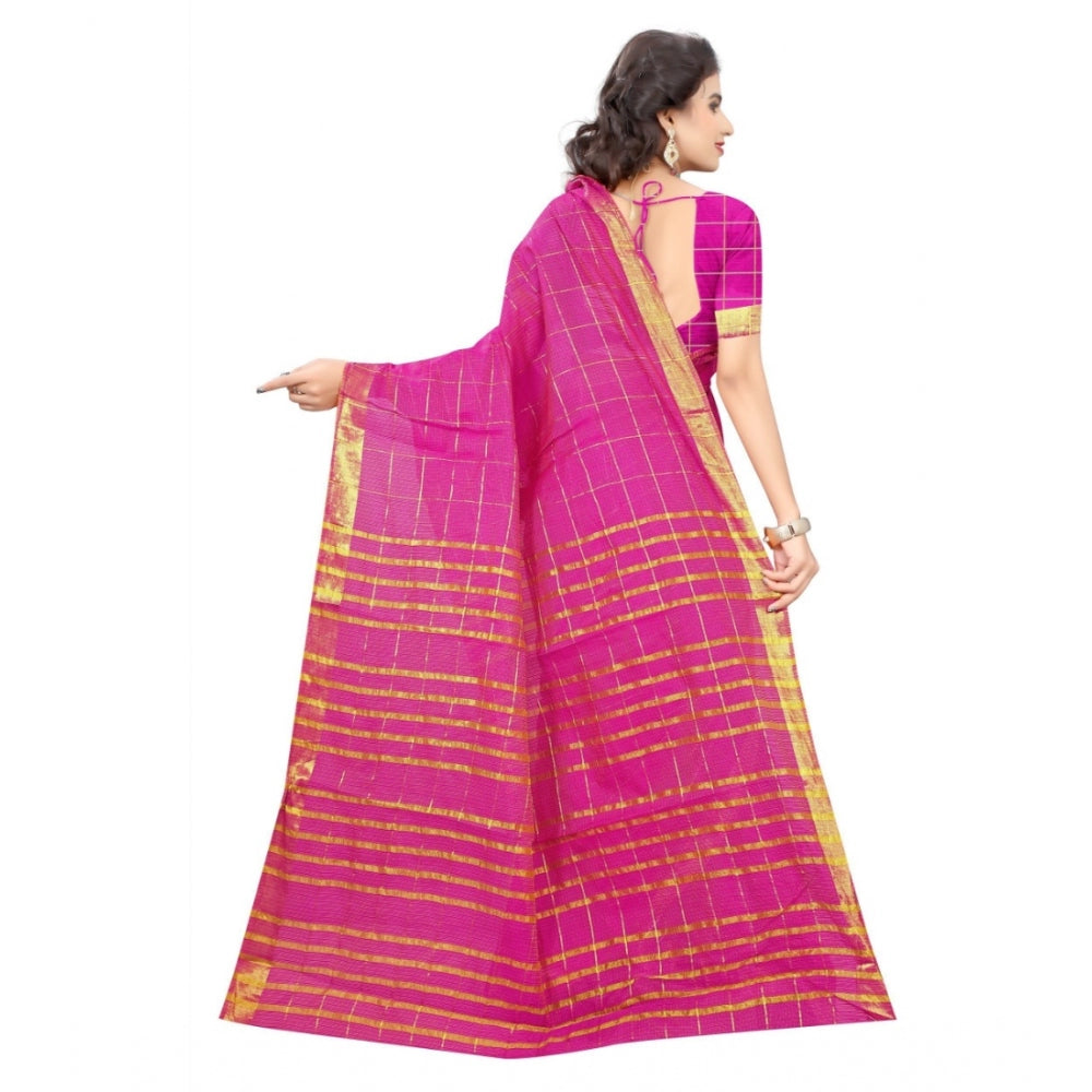 Women's Jacquard Woven Saree With Unstitched Blouse 5.5Mtr (Pink)