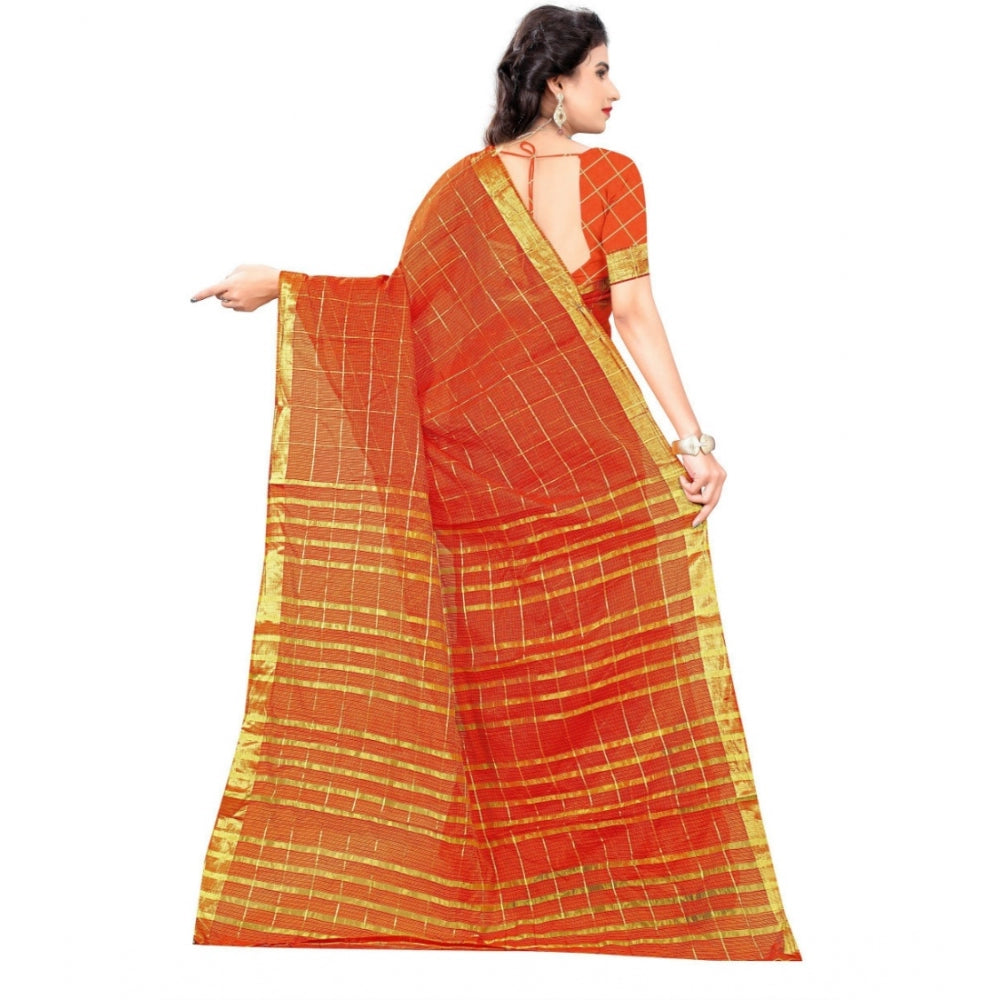 Women's Jacquard Woven Saree With Unstitched Blouse 5.5Mtr (Orange)