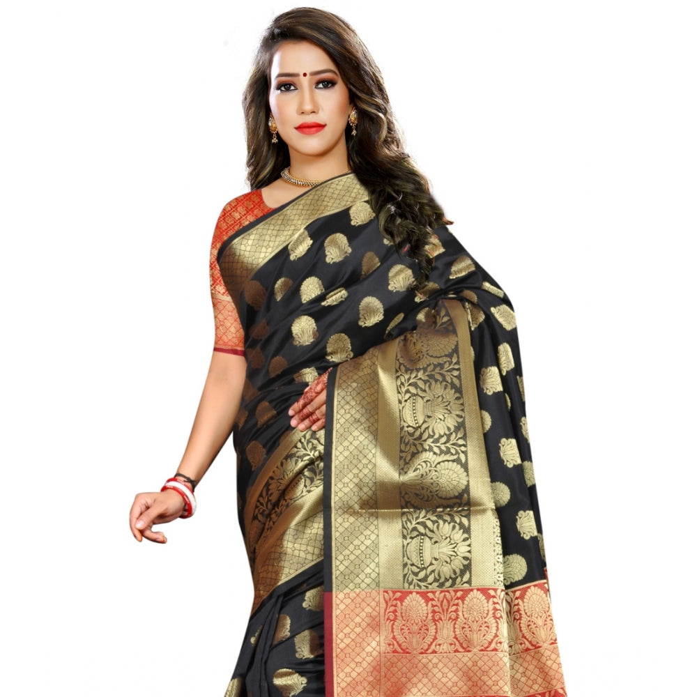 Women's Jacquard Woven Saree With Unstitched Blouse 5.5Mtr (Black)