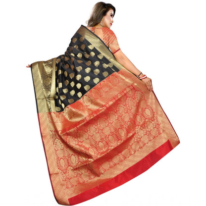 Women's Jacquard Woven Saree With Unstitched Blouse 5.5Mtr (Black)