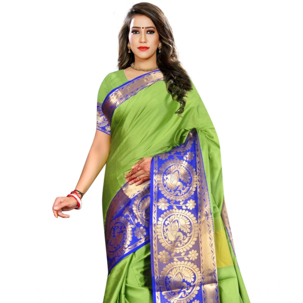 Women's Jacquard Woven Saree With Unstitched Blouse 5.5Mtr (Green)