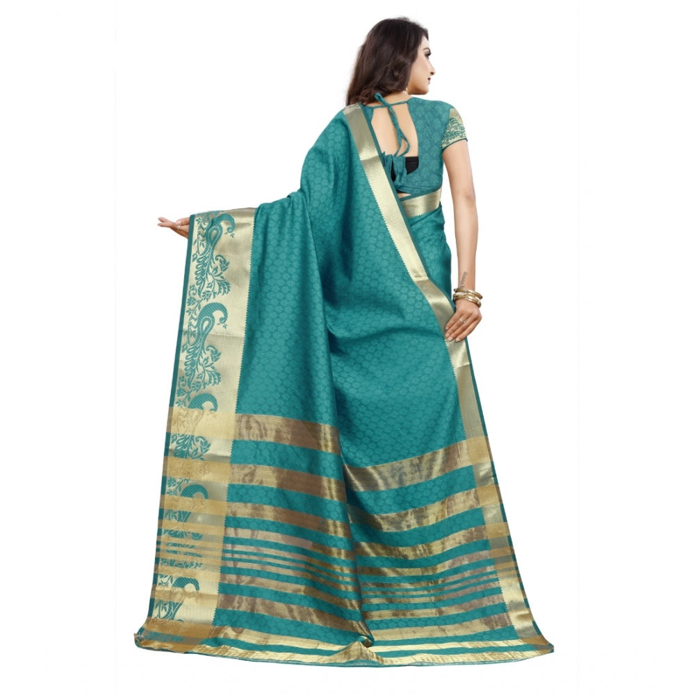 Women's Jacquard Woven Saree With Unstitched Blouse 5.5Mtr (Blue)