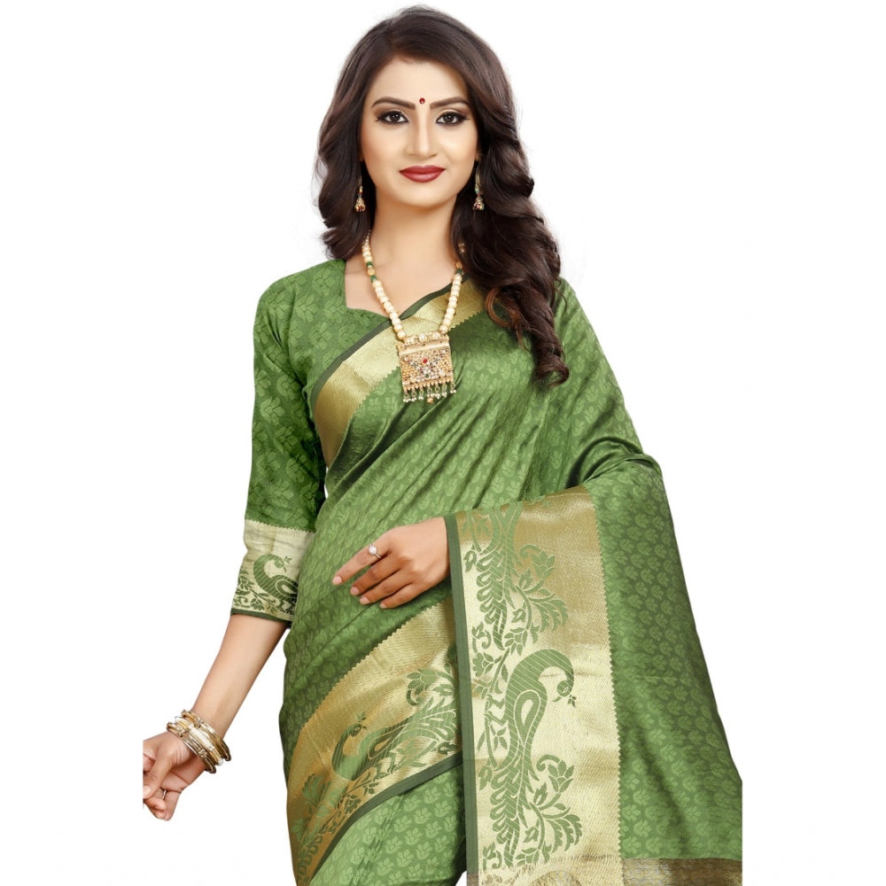 Women's Jacquard Woven Saree With Unstitched Blouse 5.5Mtr (Green)