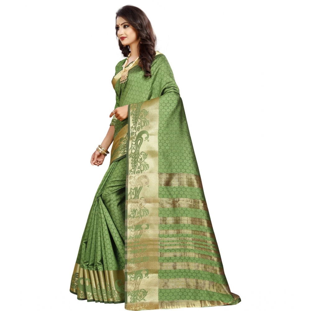 Women's Jacquard Woven Saree With Unstitched Blouse 5.5Mtr (Green)