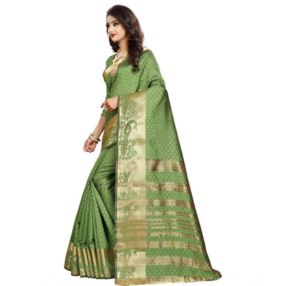 Women's Jacquard Woven Saree With Unstitched Blouse 5.5Mtr (Green)