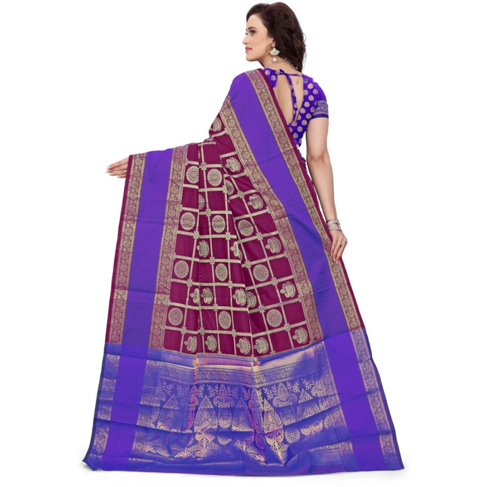 Women's Jacquard Woven Saree With Unstitched Blouse 5.5Mtr (Purple)