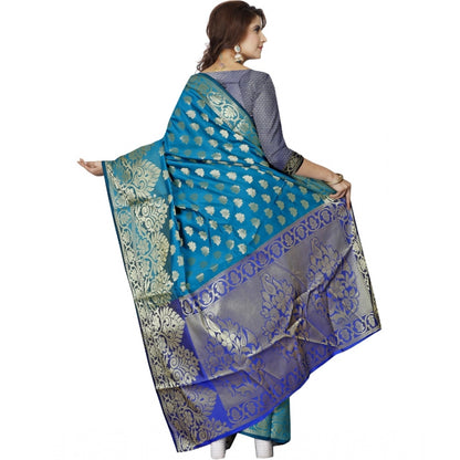 Women's Jacquard Woven Saree With Unstitched Blouse 5.5Mtr (Blue)