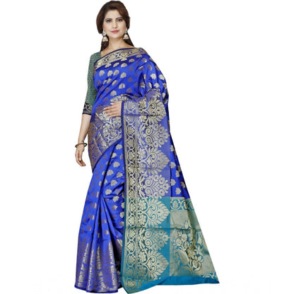 Women's Jacquard Woven Saree With Unstitched Blouse 5.5Mtr (Dark Blue)