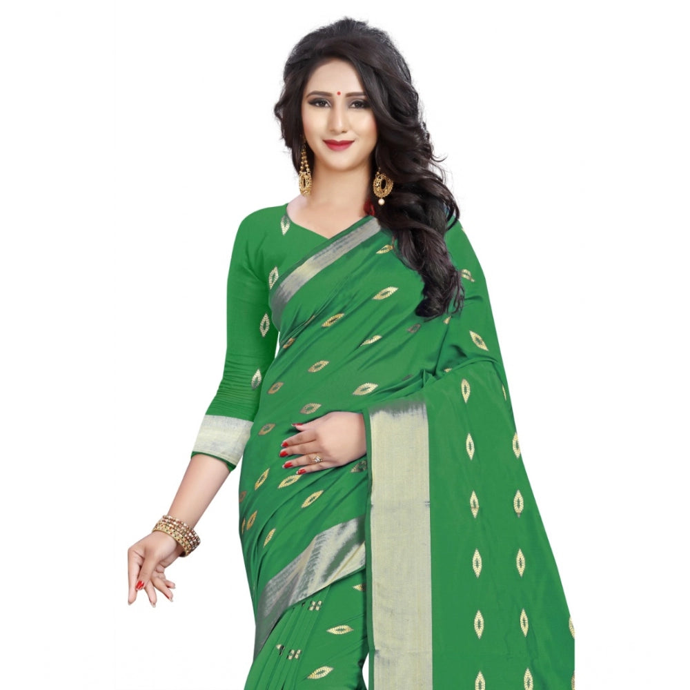 Women's Silk Blend Woven Saree With Unstitched Blouse 5.5Mtr (Green)