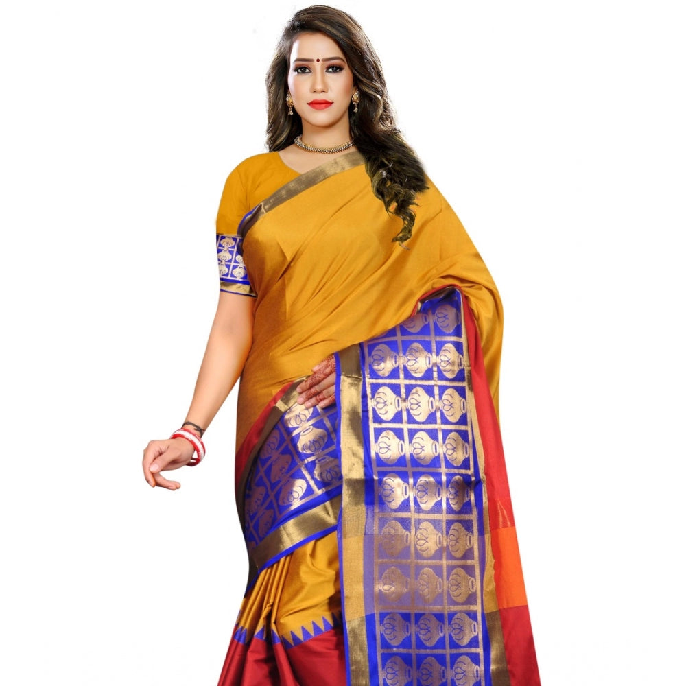 Women's Jacquard Woven Saree With Unstitched Blouse 5.5Mtr (Mustard)