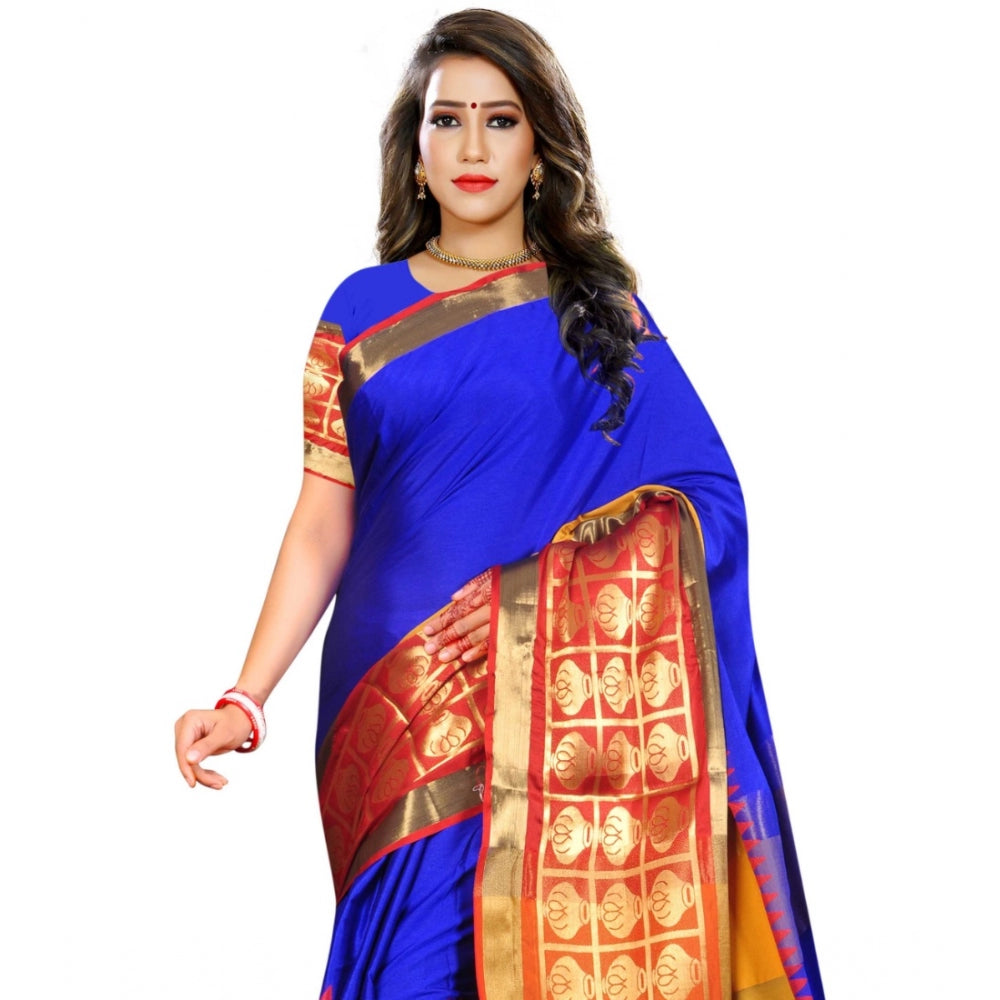 Women's Jacquard Woven Saree With Unstitched Blouse 5.5Mtr (Blue)