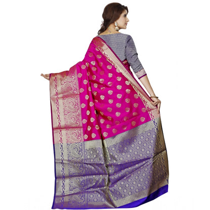 Women's Jacquard Woven Saree With Unstitched Blouse 5.5Mtr (Magenta)