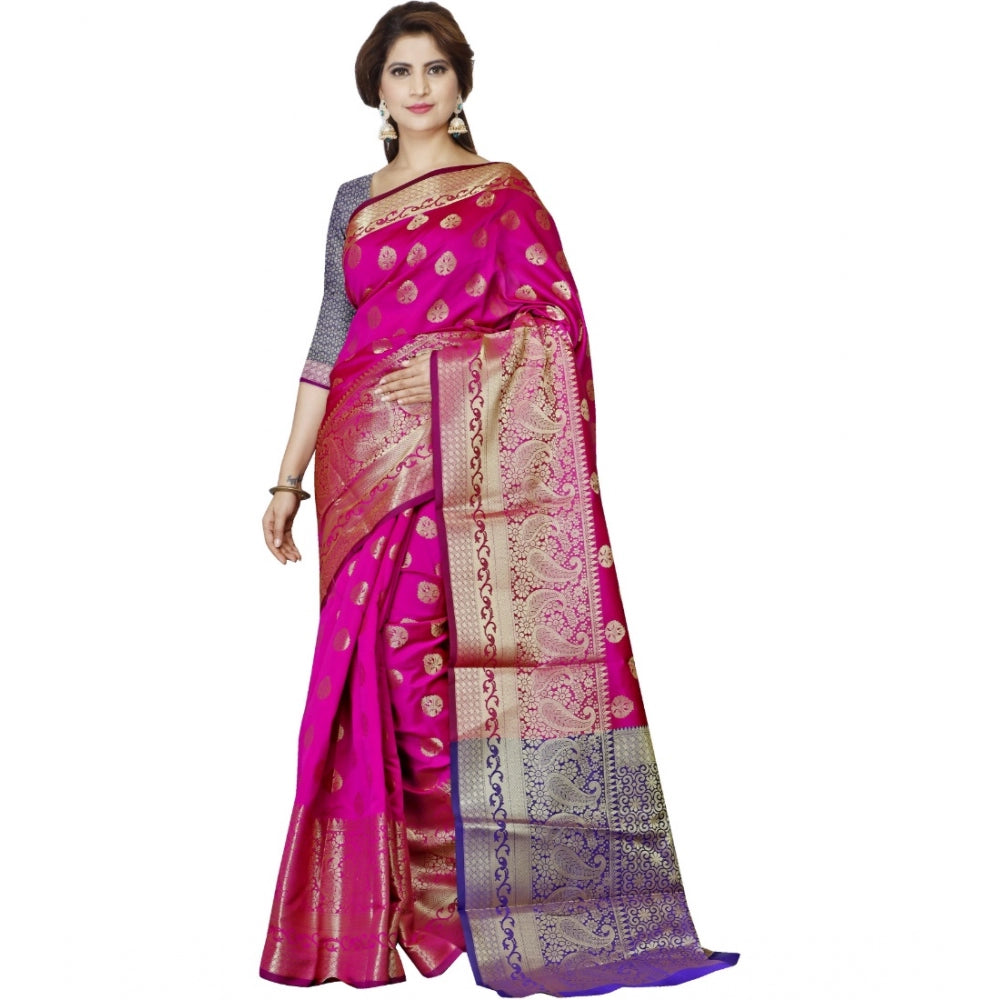 Women's Jacquard Woven Saree With Unstitched Blouse 5.5Mtr (Magenta)