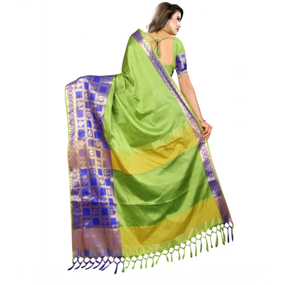 Women's Jacquard Woven Saree With Unstitched Blouse 5.5Mtr (Green)