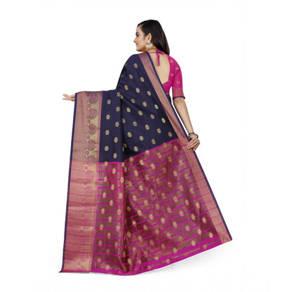 Women's Jacquard Woven Saree With Unstitched Blouse 5.5Mtr (Dark Blue)