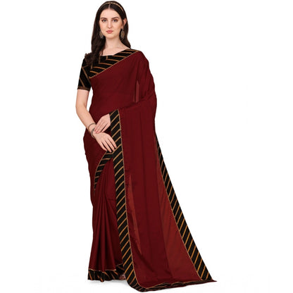 Women's Chiffon Self Design Saree With Unstitched Blouse 5.5Mtr (Red)