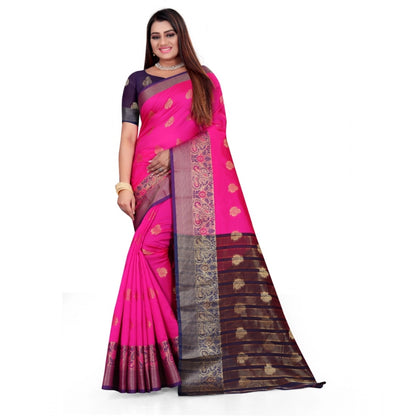 Women's Silk Blend Woven Saree With Unstitched Blouse 5.5Mtr (Pink)