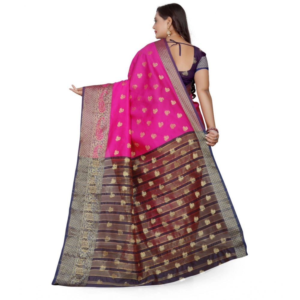 Women's Jacquard Woven Saree With Unstitched Blouse 5.5Mtr (Pink)