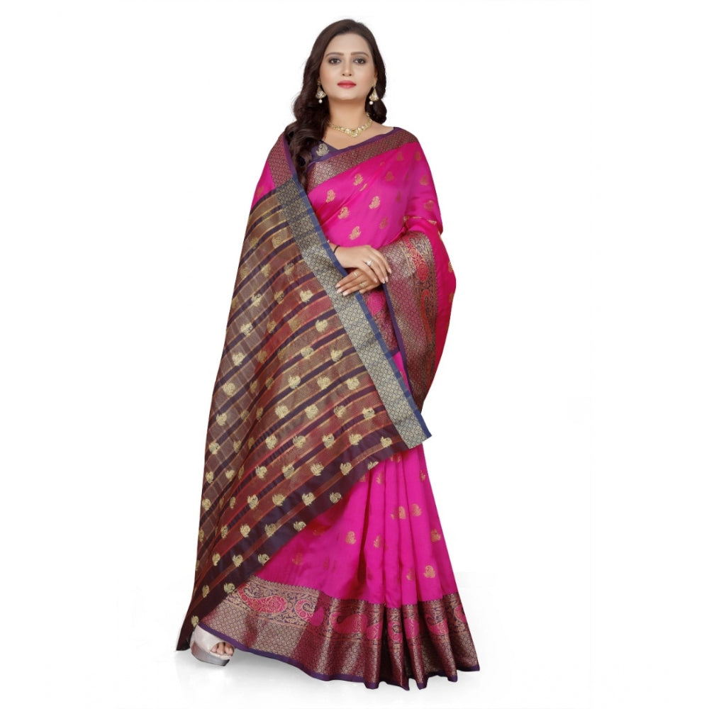 Women's Jacquard Woven Saree With Unstitched Blouse 5.5Mtr (Pink)