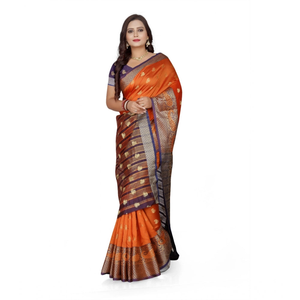 Women's Jacquard Woven Saree With Unstitched Blouse 5.5Mtr (Orange)