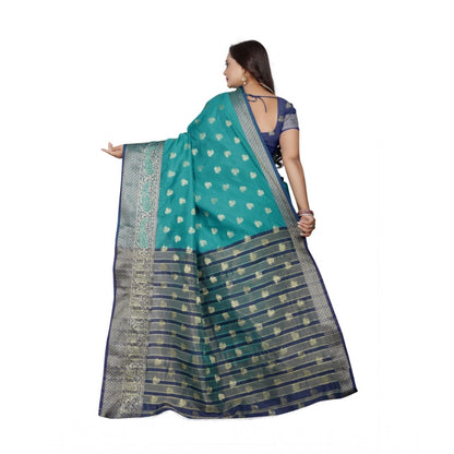 Women's Jacquard Woven Saree With Unstitched Blouse 5.5Mtr (Green)