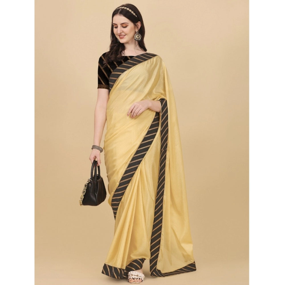 Women's Chiffon Self Design Saree With Unstitched Blouse 5.5Mtr (Yellow)