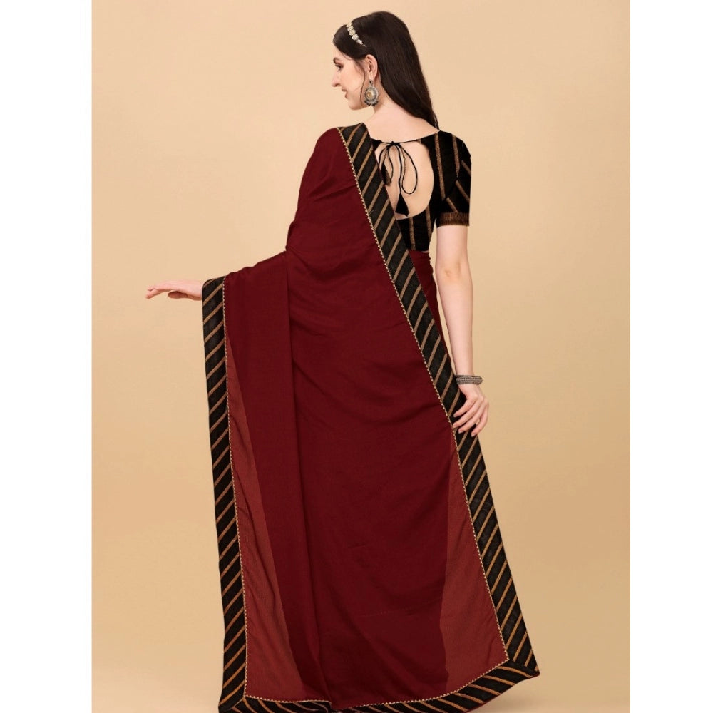 Women's Chiffon Self Design Saree With Unstitched Blouse 5.5Mtr (Red)