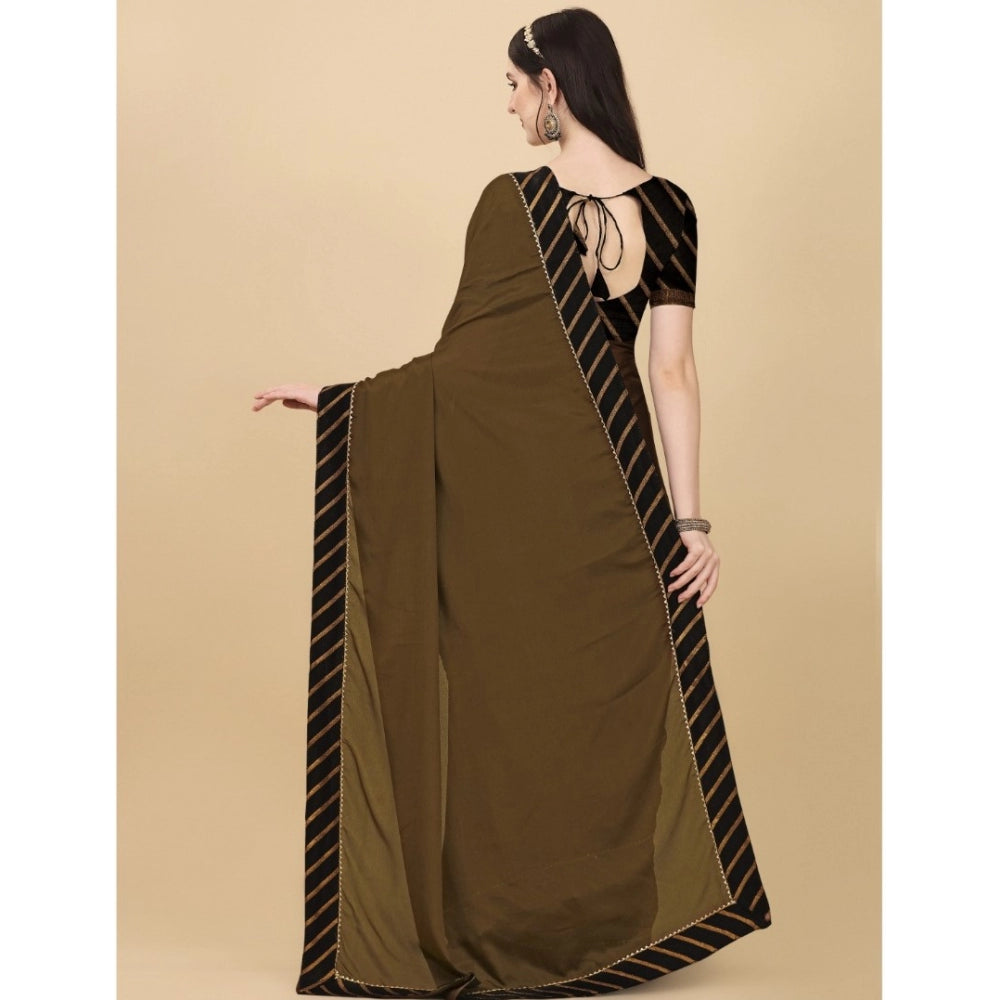 Women's Chiffon Self Design Saree With Unstitched Blouse 5.5Mtr (Brown)