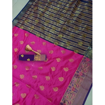 Women's Silk Blend Woven Saree With Unstitched Blouse 5.5Mtr (Pink)