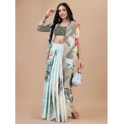 Women's Crepe Digital Print Saree With Unstitched Blouse 5.5Mtr (Grey)