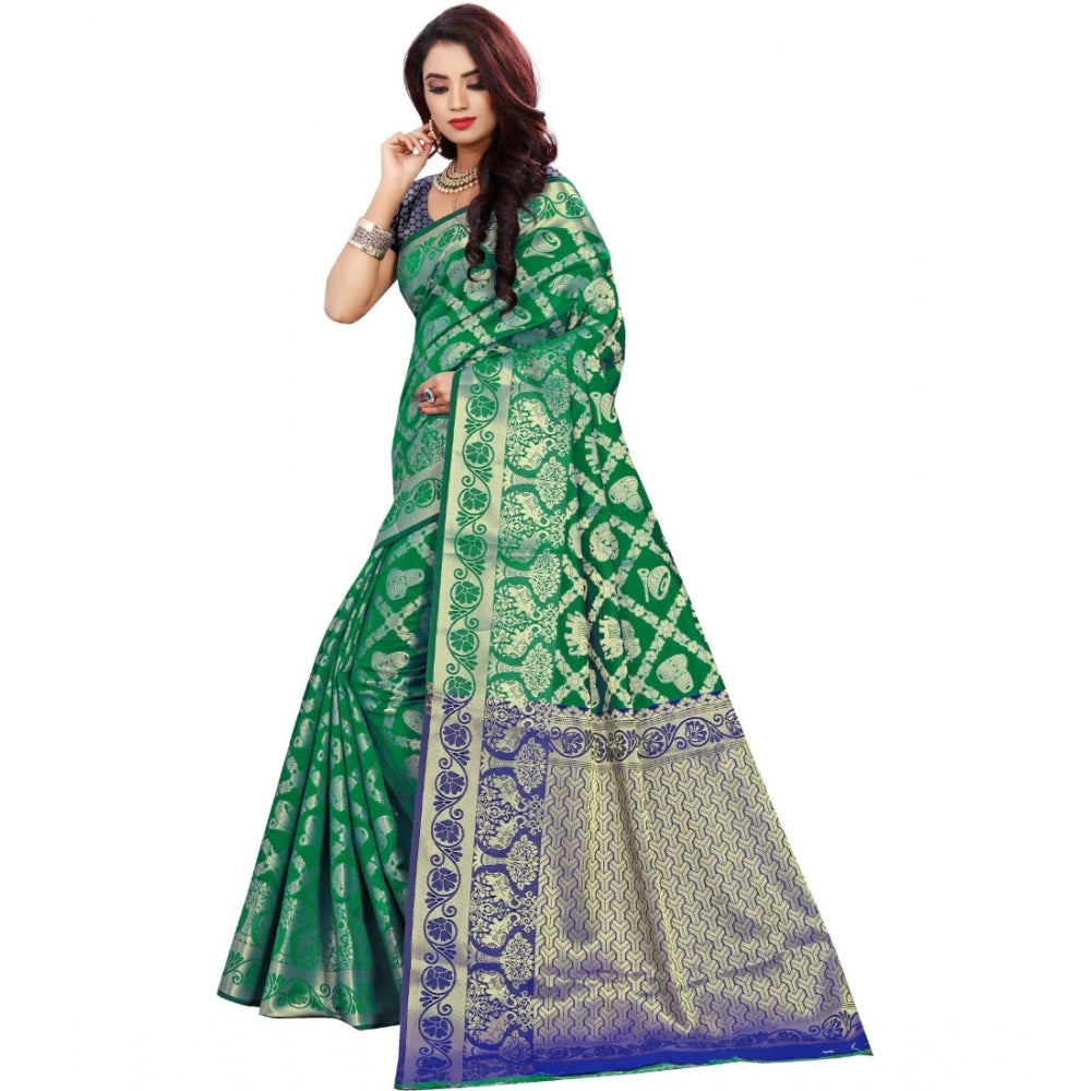 Women's Jacquard Woven Saree With Unstitched Blouse 5.5Mtr (Green)