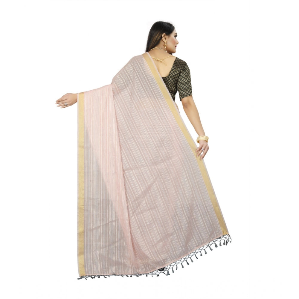 Women's Cotton Blend Solid/Plain Saree With Unstitched Blouse 5.5Mtr (Pink)