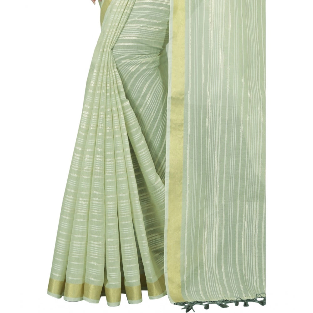 Women's Cotton Blend Solid/Plain Saree With Unstitched Blouse 5.5Mtr (Green)