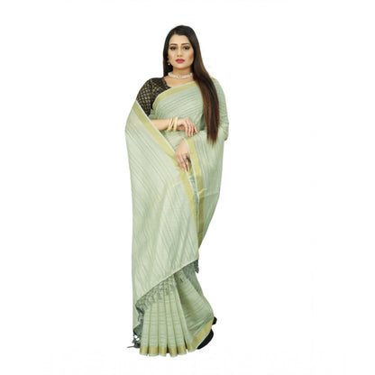 Women's Cotton Blend Solid/Plain Saree With Unstitched Blouse 5.5Mtr (Green)