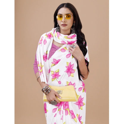 Women's Crepe Digital Print Saree With Unstitched Blouse 5.5Mtr (Pink)