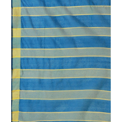 Women's Cotton Silk Striped Saree With Unstitched Blouse 5.5Mtr (Light Blue)