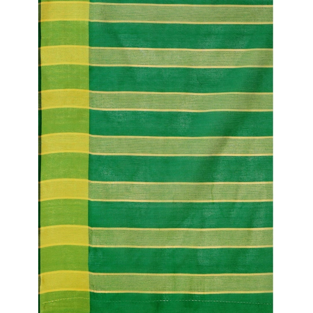 Women's Cotton Silk Striped Saree With Unstitched Blouse 5.5Mtr (Green)